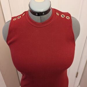 Sleeveless Red Top with Grommet Detail